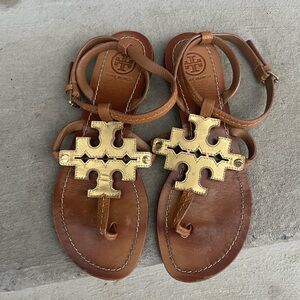 Tory Burch Brown Sandals with Gold Accents